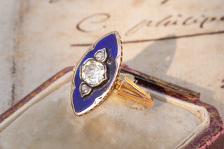 Belle Époque Navette Diamond & Enamel Ring-Ravensbury Antiques