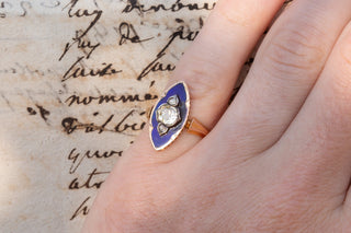 Belle Époque Navette Diamond & Enamel Ring-Ravensbury Antiques