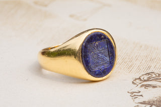 Early 20th Century Lapis Coat of Arms Ring-Ravensbury Antiques