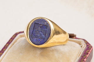 Early 20th Century Lapis Coat of Arms Ring-Ravensbury Antiques