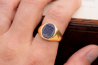 Early 20th Century Lapis Coat of Arms Ring-Ravensbury Antiques