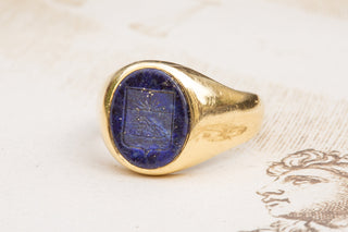 Early 20th Century Lapis Coat of Arms Ring-Ravensbury Antiques