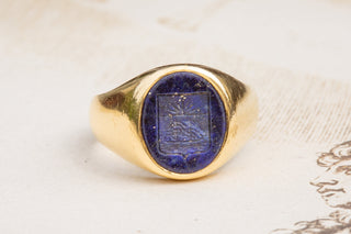 Early 20th Century Lapis Coat of Arms Ring-Ravensbury Antiques