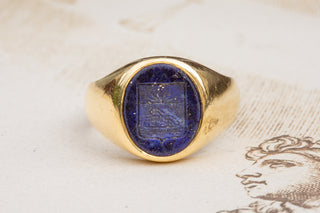 Early 20th Century Lapis Coat of Arms Ring-Ravensbury Antiques