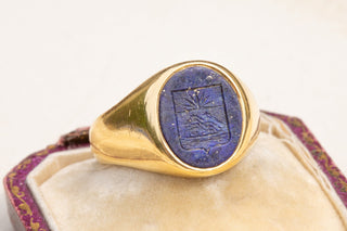 Early 20th Century Lapis Coat of Arms Ring-Ravensbury Antiques