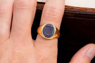 Early 20th Century Lapis Coat of Arms Ring-Ravensbury Antiques