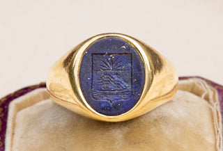 Early 20th Century Lapis Coat of Arms Ring-Ravensbury Antiques