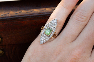 Victorian Peridot and Diamond Navette Cluster-Ravensbury Antiques