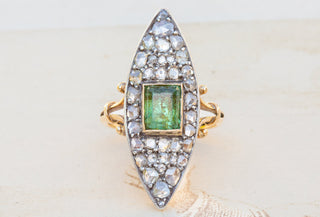 Victorian Peridot and Diamond Navette Cluster-Ravensbury Antiques