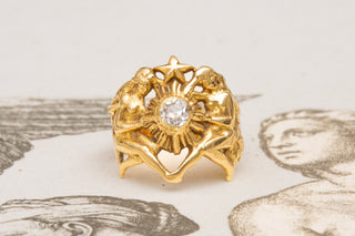 French Art Nouveau Figural Diamond Ring-Ravensbury Antiques